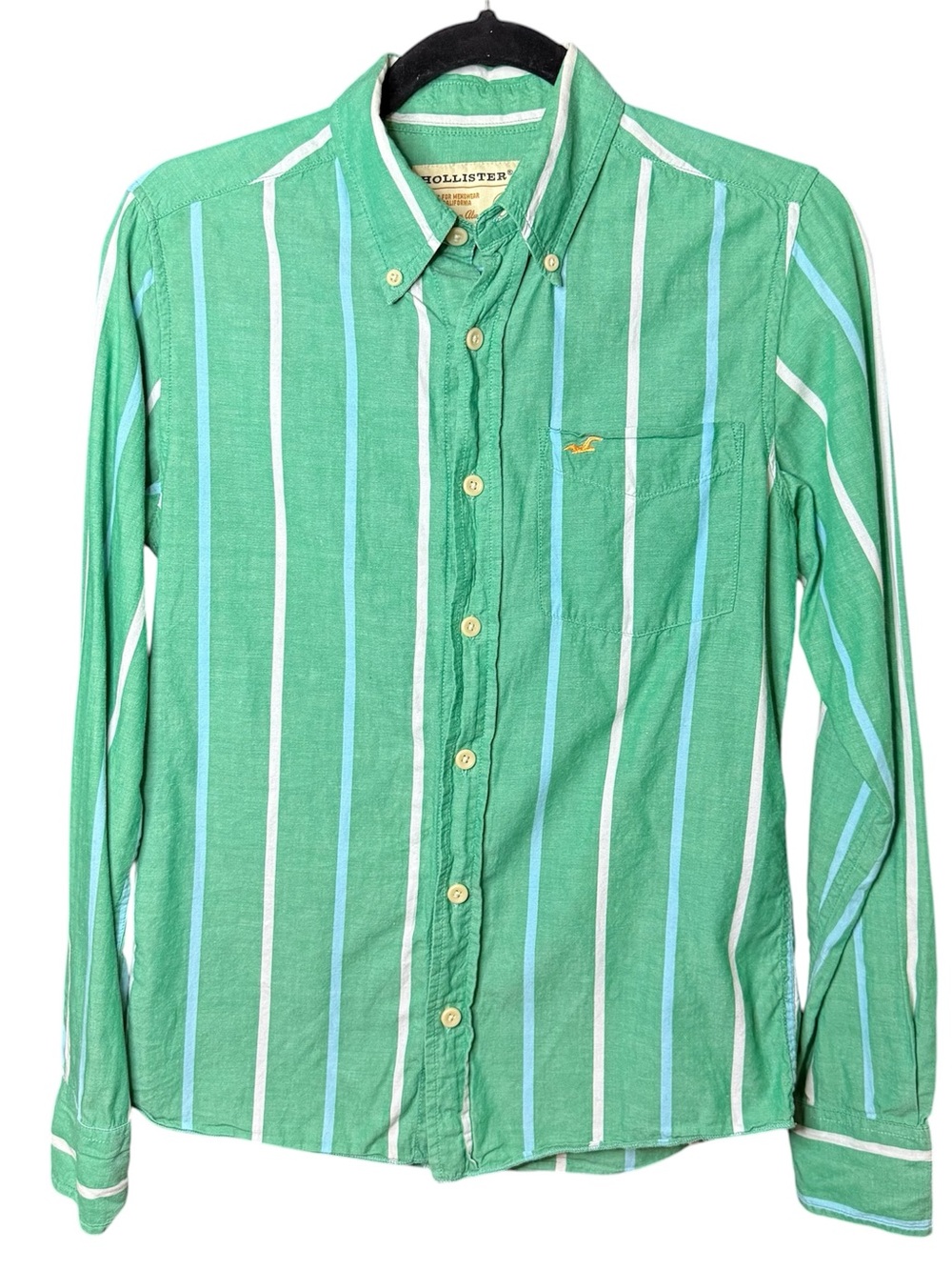 Hollister Green Striped Button-Down Shirt